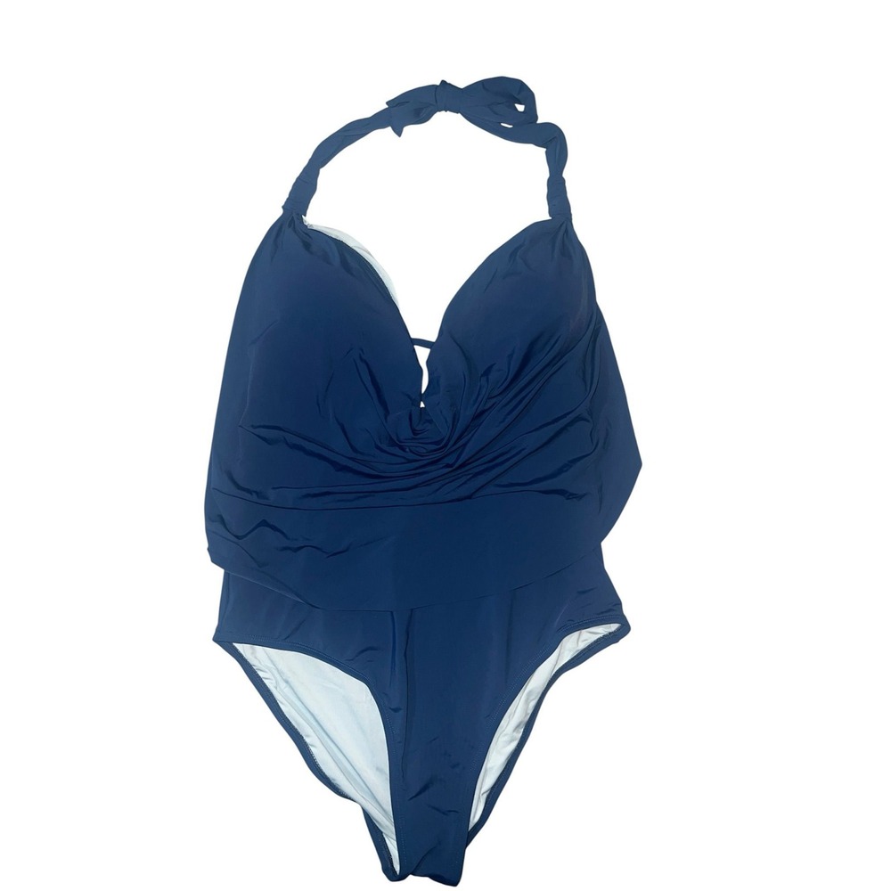 Cupshe Navy Blue Halter One Piece Swimsuit Draped Crossover 0X NWT